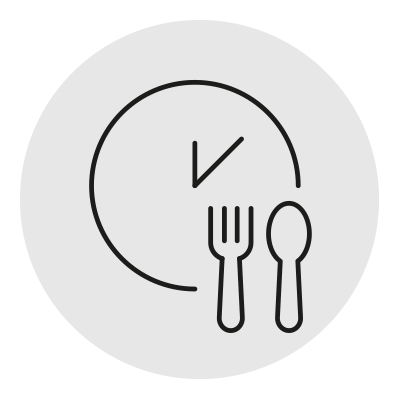 icon of clock with fork and spoon indicating lunch time