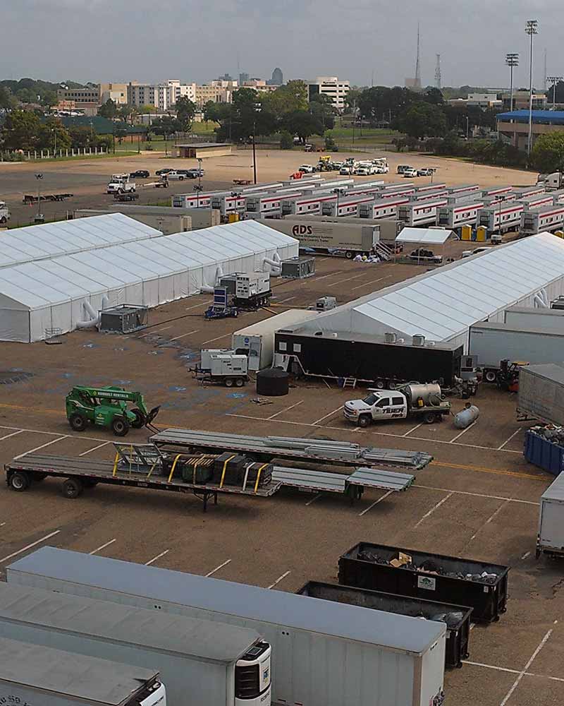 Drone image of tents for engineering & construction