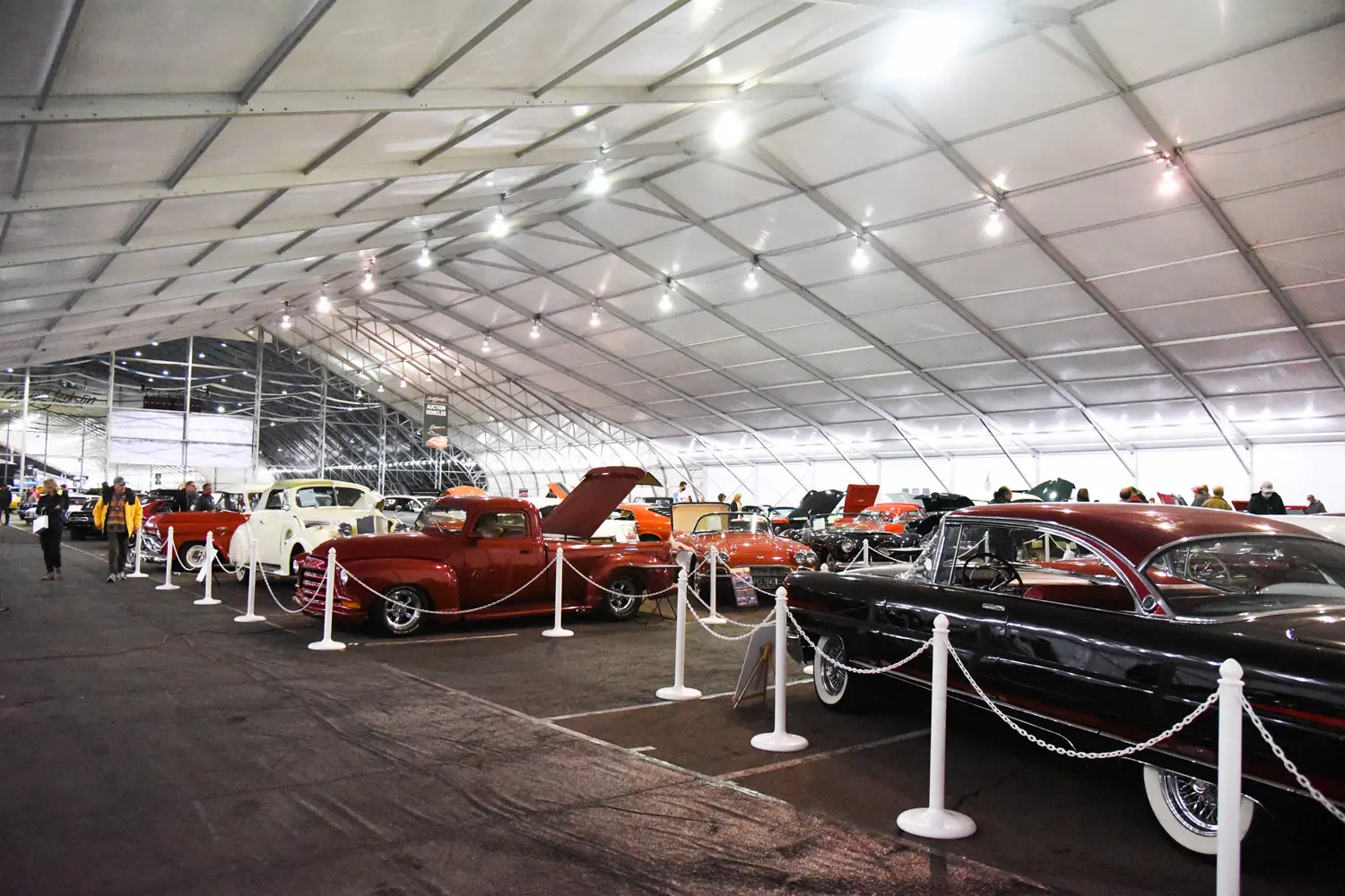 Car show inside a tent