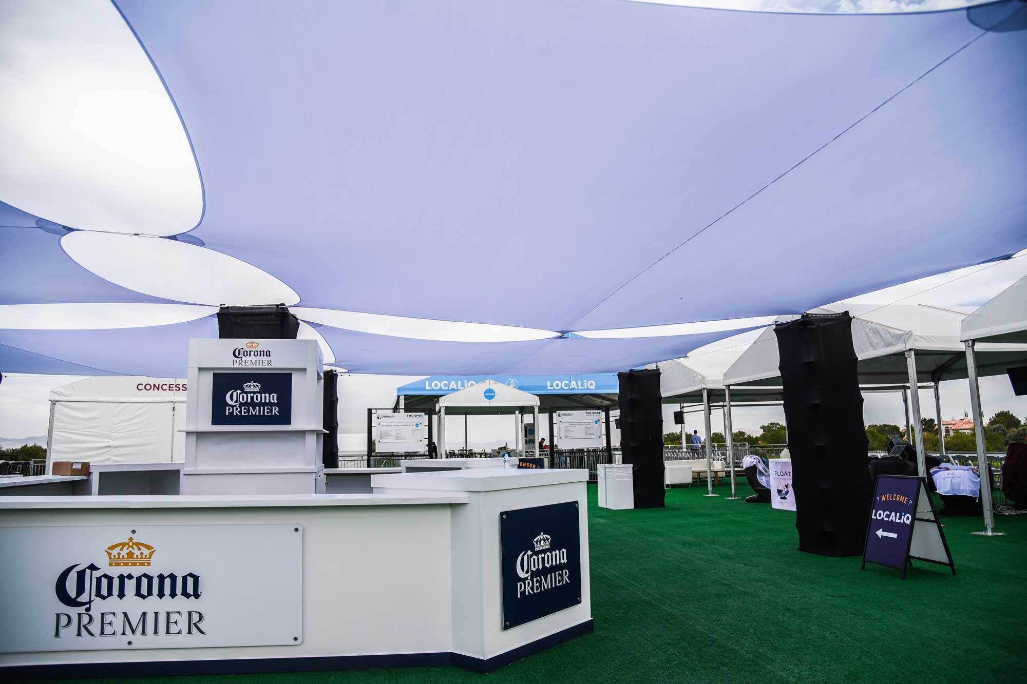 Corona stand in a tent