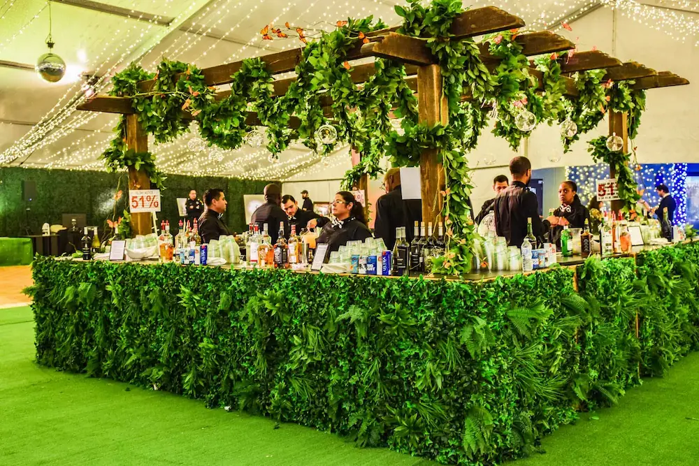 Fancy decorated bar with fake grass along the outside