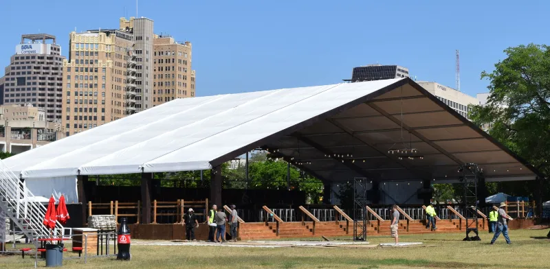 Concert inside a large structure tent