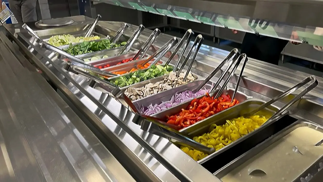 Industrial serving trays with salad ingredients