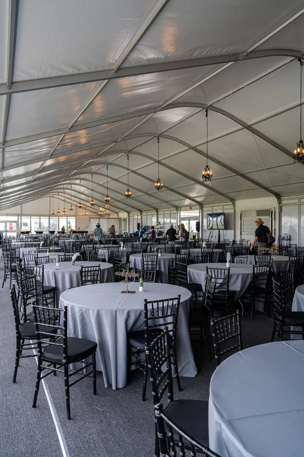 Temporary cafeteria inside a tent